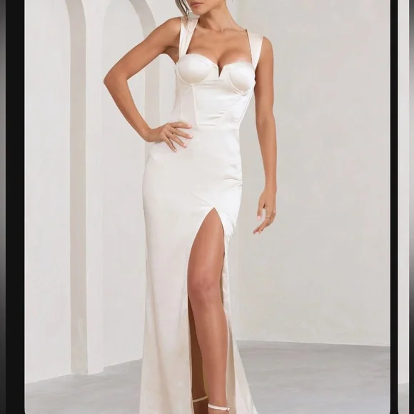 green emerald velvet dress White High Neck Satin Midi Engagement Dress with Keyhole